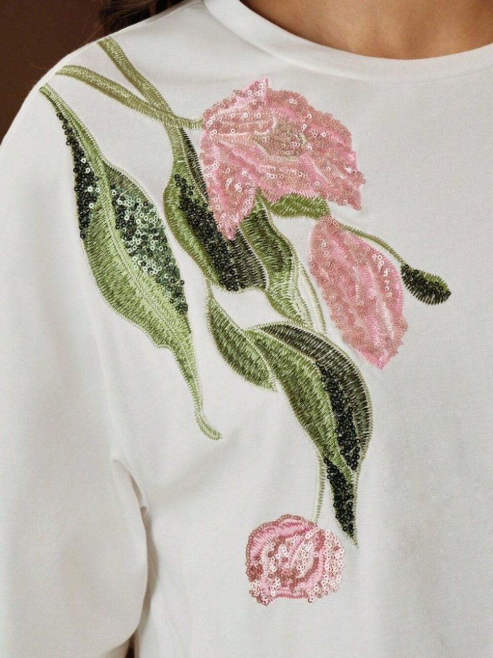 White Floral Embroidered T-Shirt